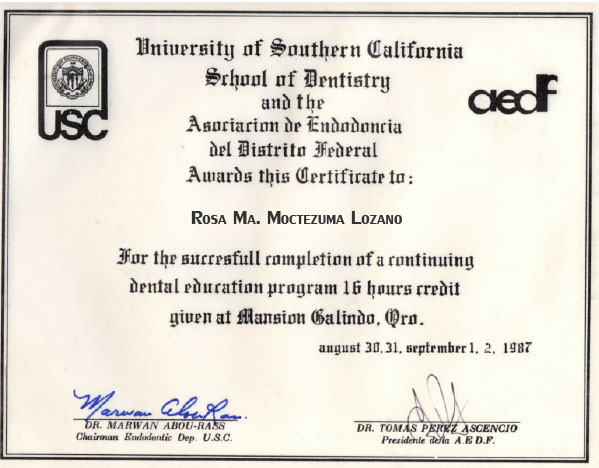 university o southern california school of dentistry 1987 dra rosamoctezuma 1